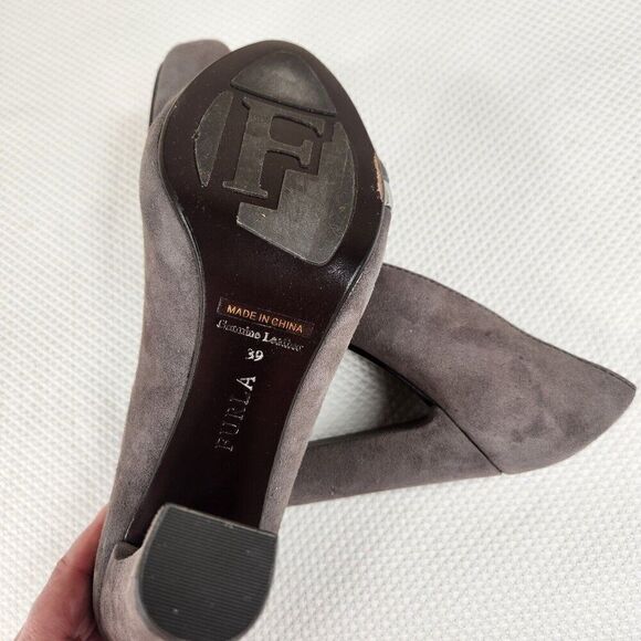 Furla Gray Suede Pumps Shoes Heels Silver Accent Size EU 39 US 8 - Picture 8 of 8